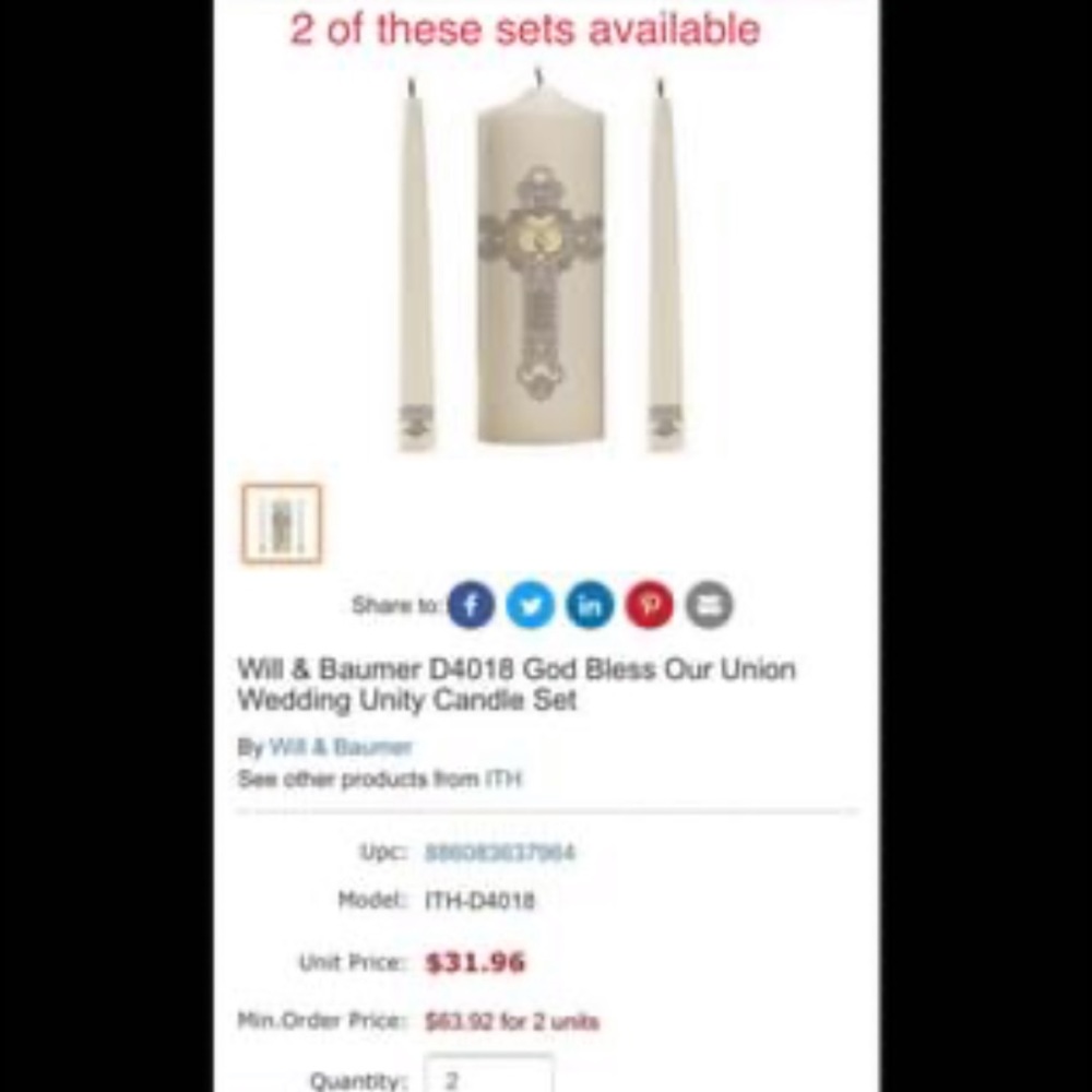 Wedding unity candle sets, new in box